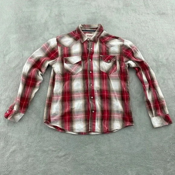 Levi’s Pearl snap western Shirt Long Sleeve Button Down Mens L Red 3983 - Picture 1 of 8
